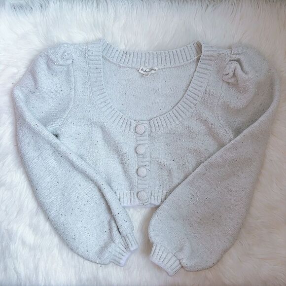 For Love And Lemons Sweaters - For Love & Lemons Odette Cardigan in Cream Size XS Cropped Puffed Sleeves